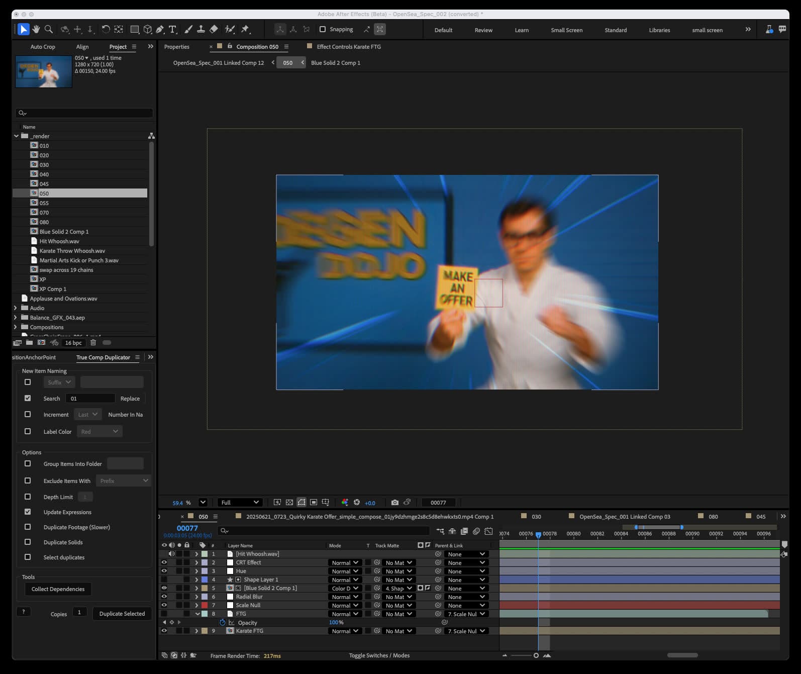 After Effects project timeline for the spot